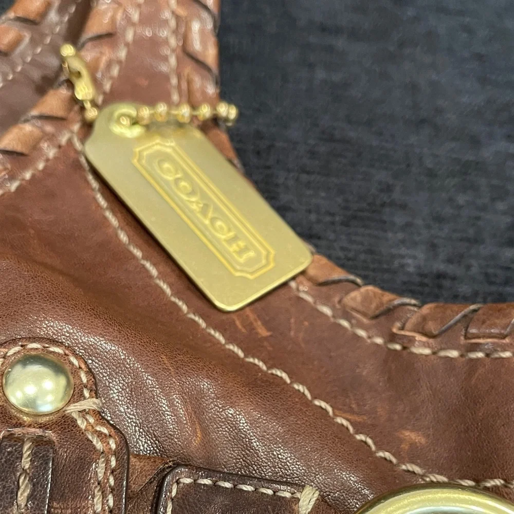 Coach Brown Braided Leather Shoulder Tote with Horsebit Accent - Picture 2 of 13